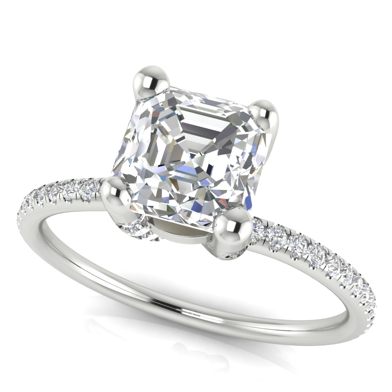 Prong Pave Emerald Cut Lab Diamond Engagement Ring