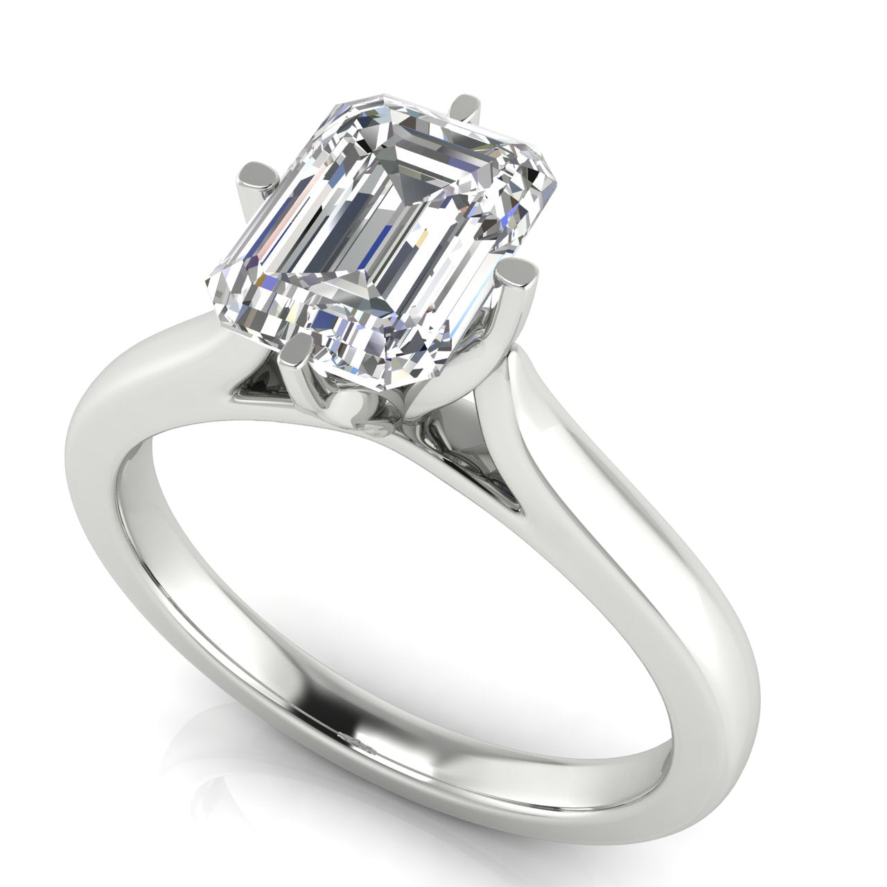 Lotus Prong Emerald Cut Moissanite Engagement Ring