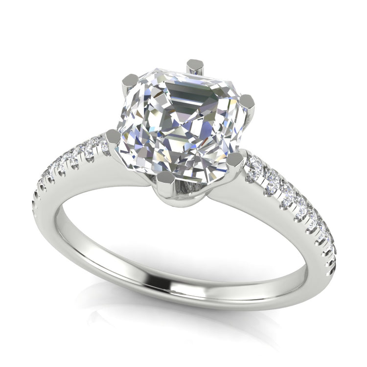 French Pave Emerald Cut Lab Diamond Engagement Ring