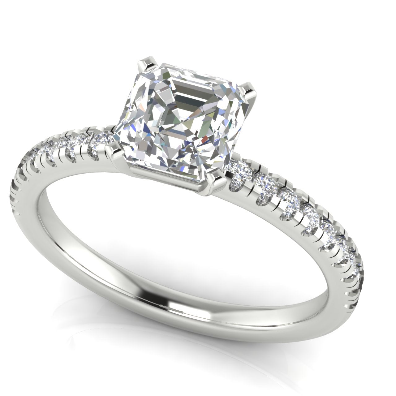 French Pave Basket Emerald Cut Lab Diamond Engagement Ring