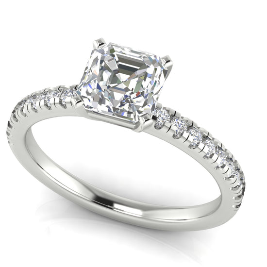 French Pave Basket Emerald Cut Moissanite Engagement Ring