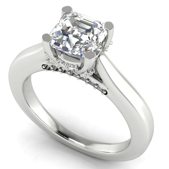 Bridge Paved Emerald Cut Moissanite Engagement Ring