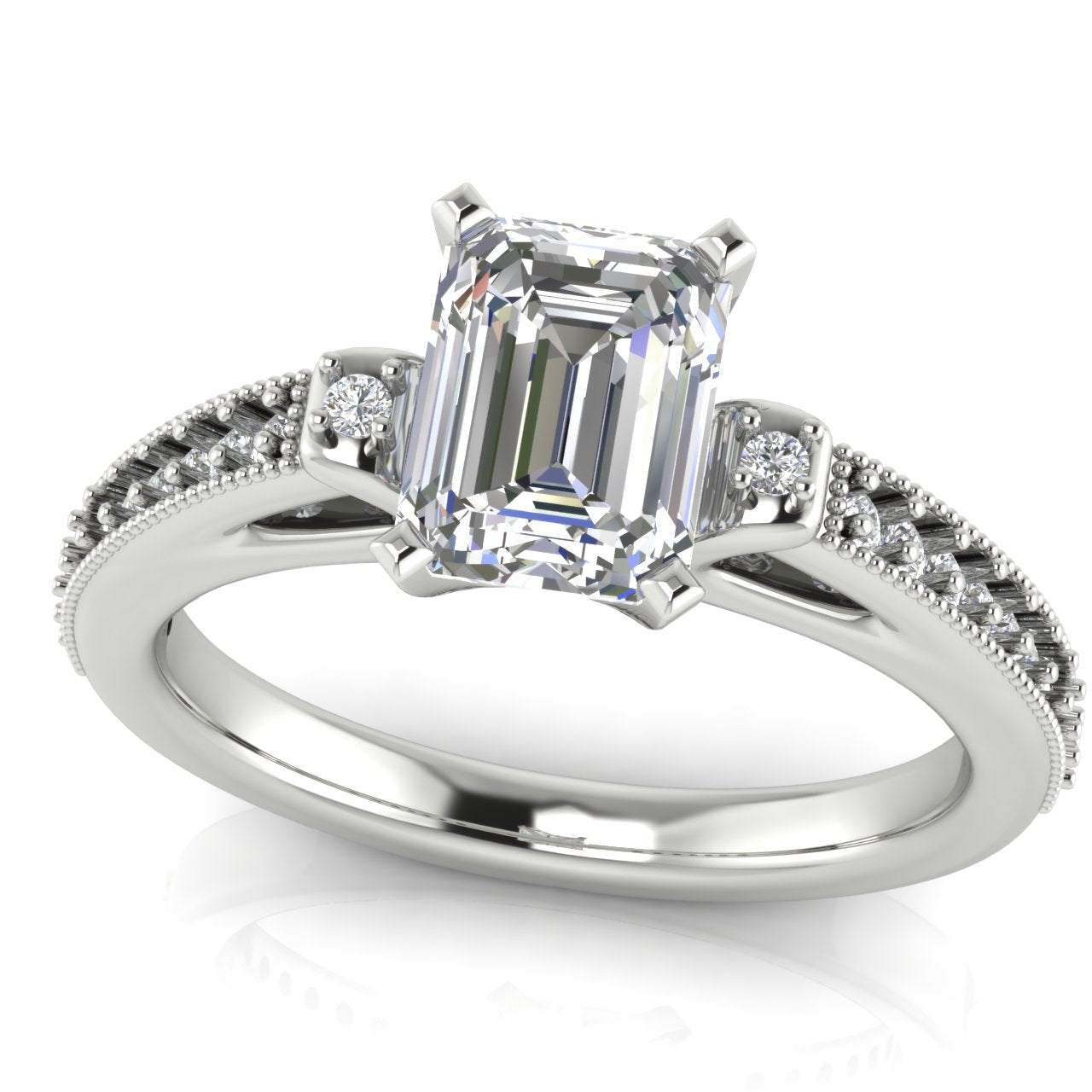 Shoulder Set Vintage Emerald Cut Moissanite Engagement Ring