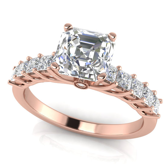 Princess Paved Emerald Cut Lab Diamond Engagement Ring