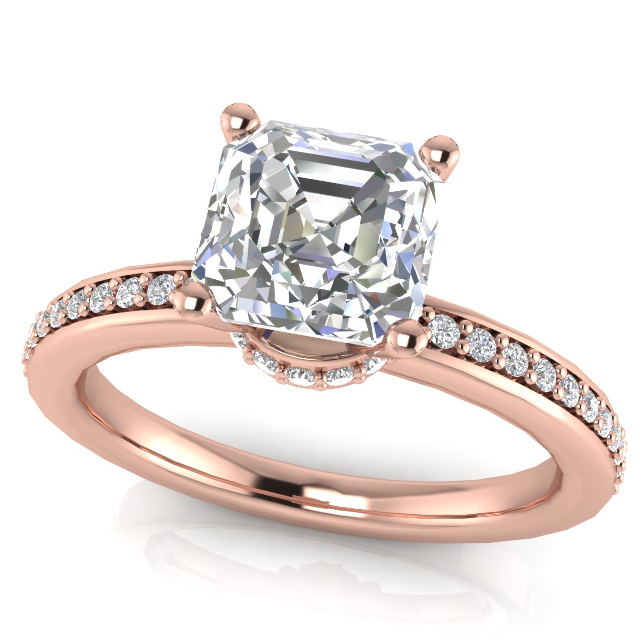 Hidden Halo Emerald Cut Lab Diamond Engagement Ring