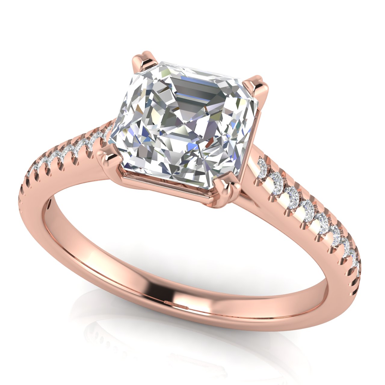 Shared Prong Pave Emerald Cut Lab Diamond Engagement Ring