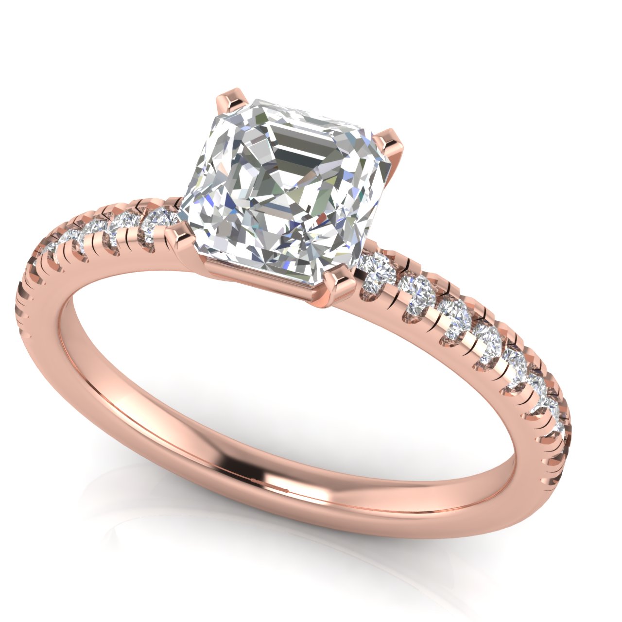 French Pave Basket Emerald Cut Moissanite Engagement Ring