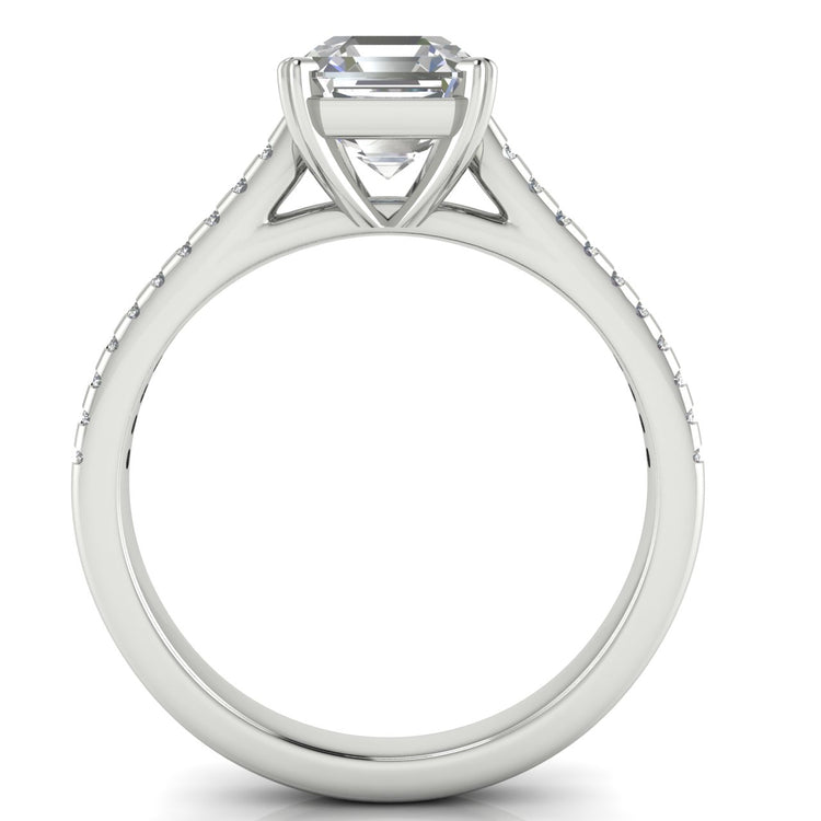 Shared Prong Pave Emerald Cut Lab Diamond Engagement Ring