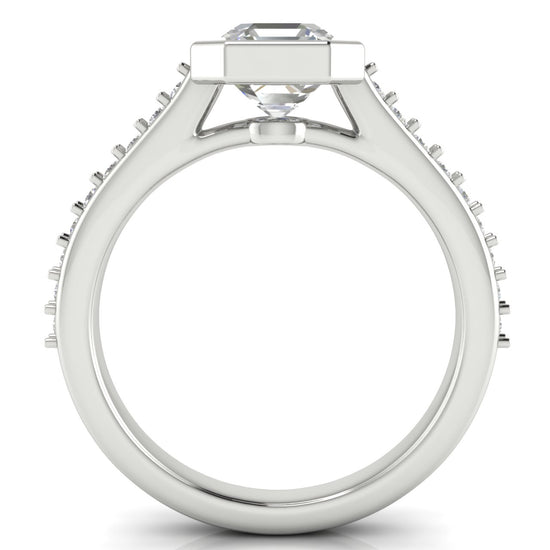 Pave Bezel Set Emerald Cut Lab Diamond Engagement Ring