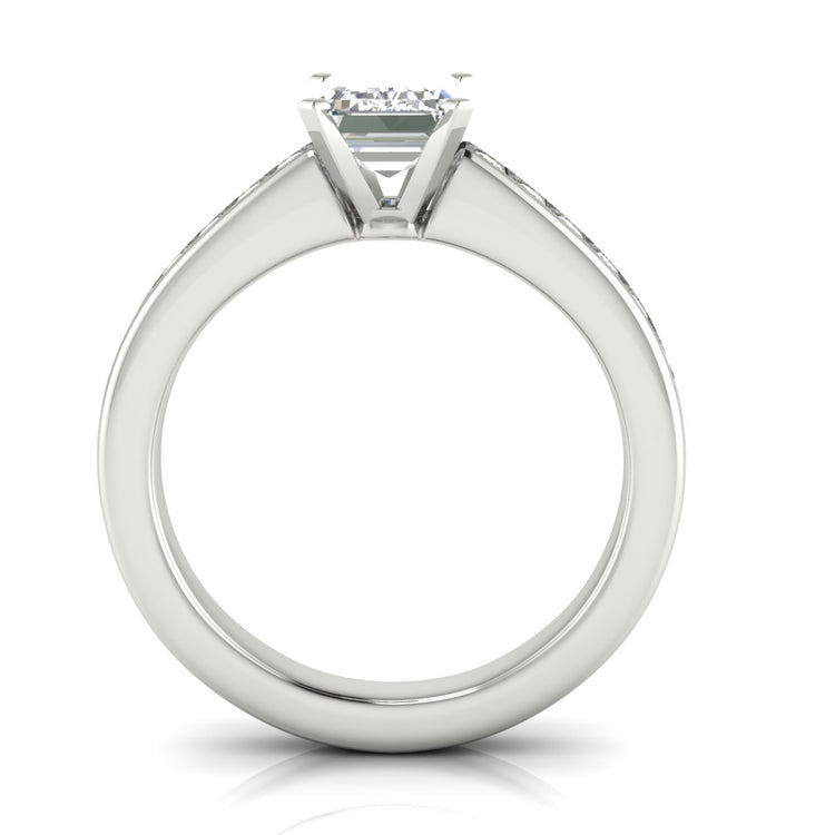 Round Channel Set Emerald Cut Moissanite Engagement Ring