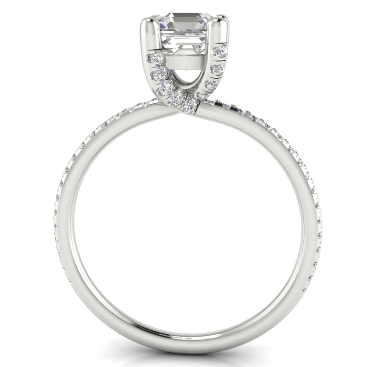 Prong Pave Emerald Cut Moissanite Engagement Ring