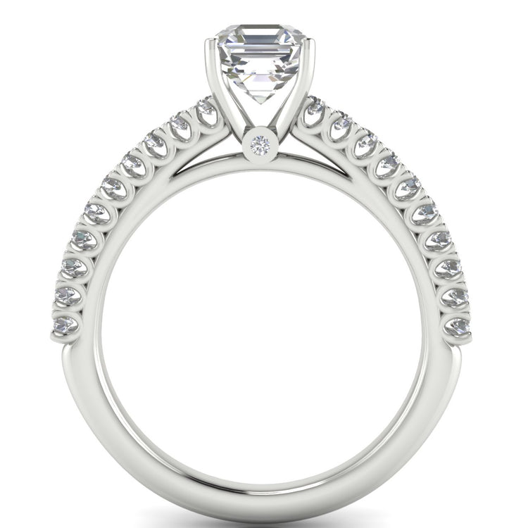 Floating Pave Emerald Cut Moissanite Engagement Ring