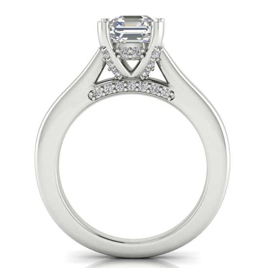 Bridge Paved Emerald Cut Moissanite Engagement Ring