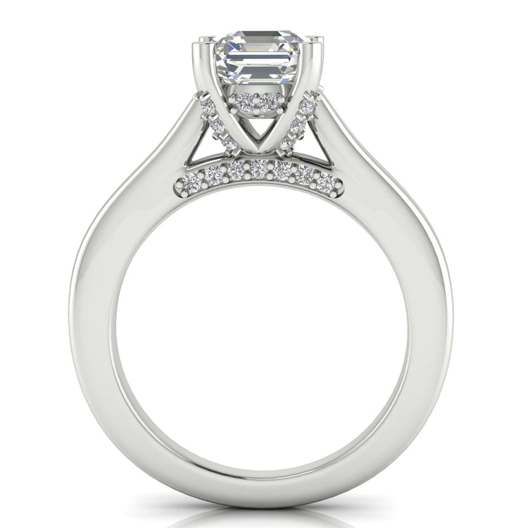 Bridge Paved Emerald Cut Lab Diamond Engagement Ring