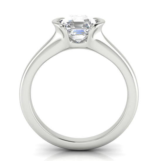 Half Bezel Emerald Cut Moissanite Engagement Ring