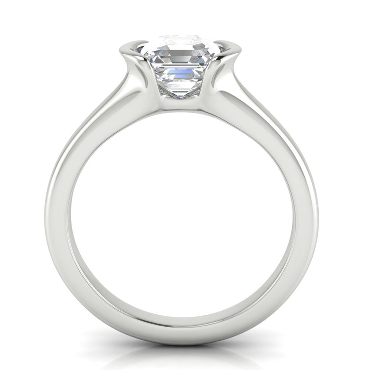 Half Bezel Emerald Cut Moissanite Engagement Ring