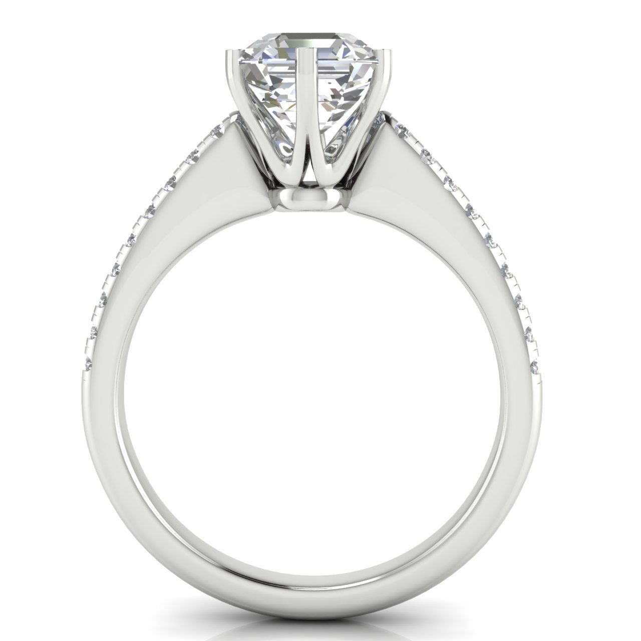 French Pave Emerald Cut Lab Diamond Engagement Ring