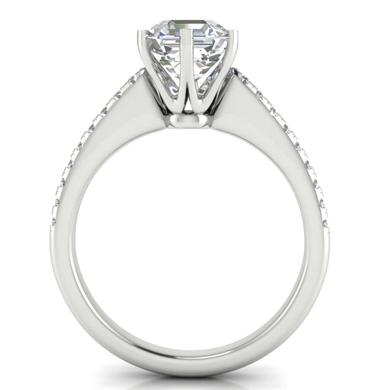 French Pave Emerald Cut Moissanite Engagement Ring