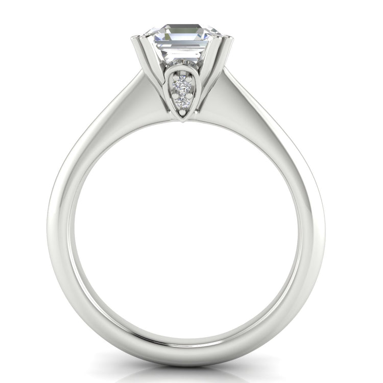 Double Prong Tulip Emerald Cut Lab Diamond Engagement Ring