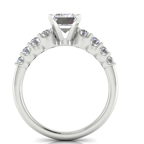 Graduated Pave Emerald Cut Moissanite Engagement Ring