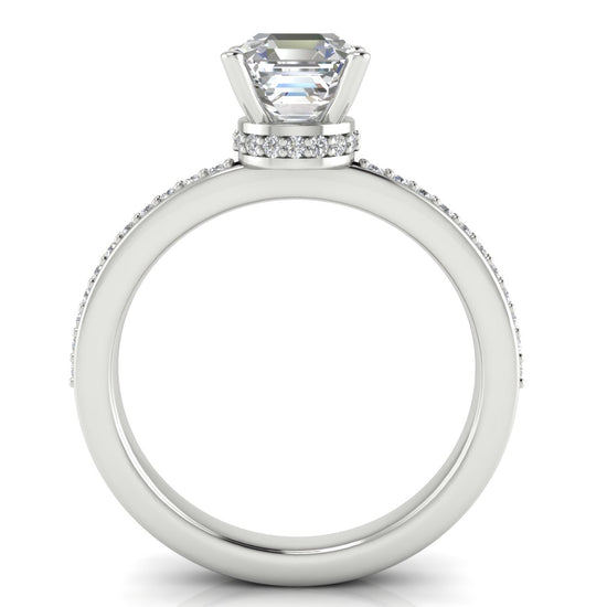 Hidden Halo Emerald Cut Lab Diamond Engagement Ring