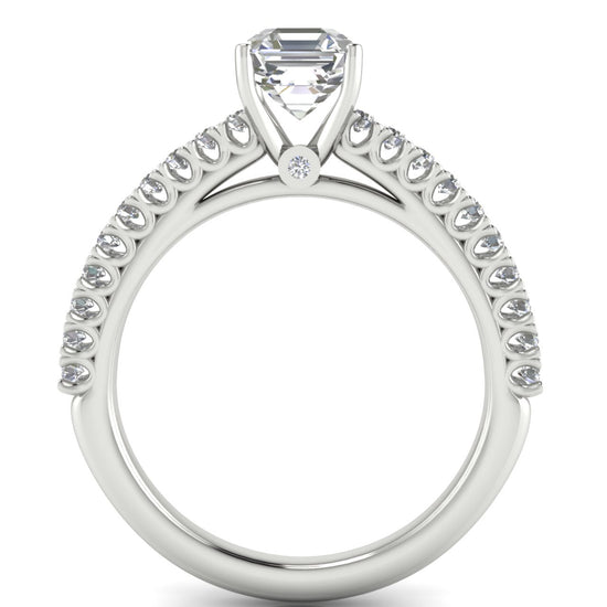 Floating Pave Emerald Cut Lab Diamond Engagement Ring