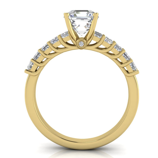 Princess Paved Emerald Cut Lab Diamond Engagement Ring