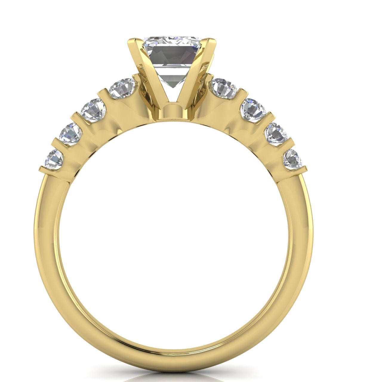 Graduated Pave Emerald Cut Moissanite Engagement Ring