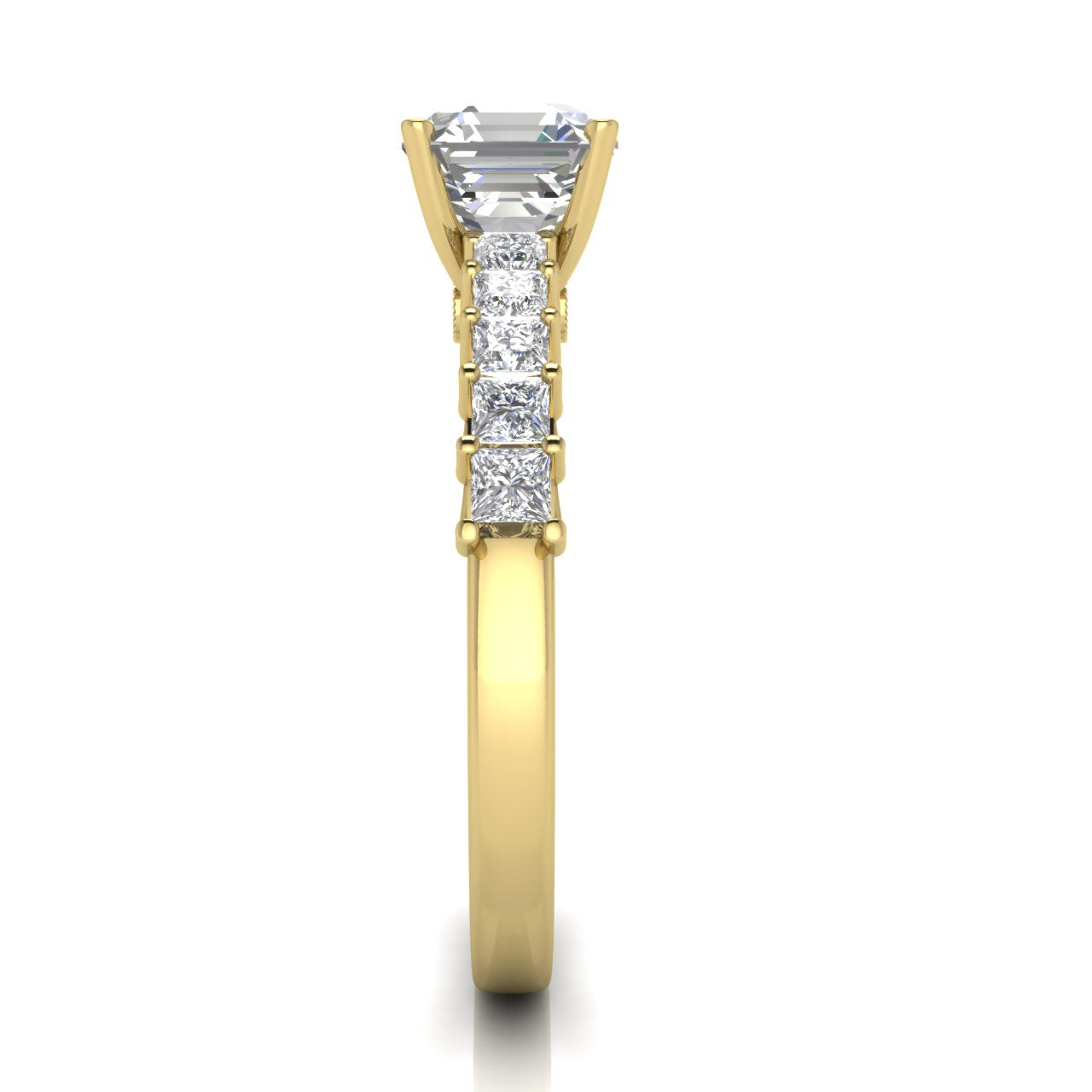 Princess Paved Emerald Cut Lab Diamond Engagement Ring