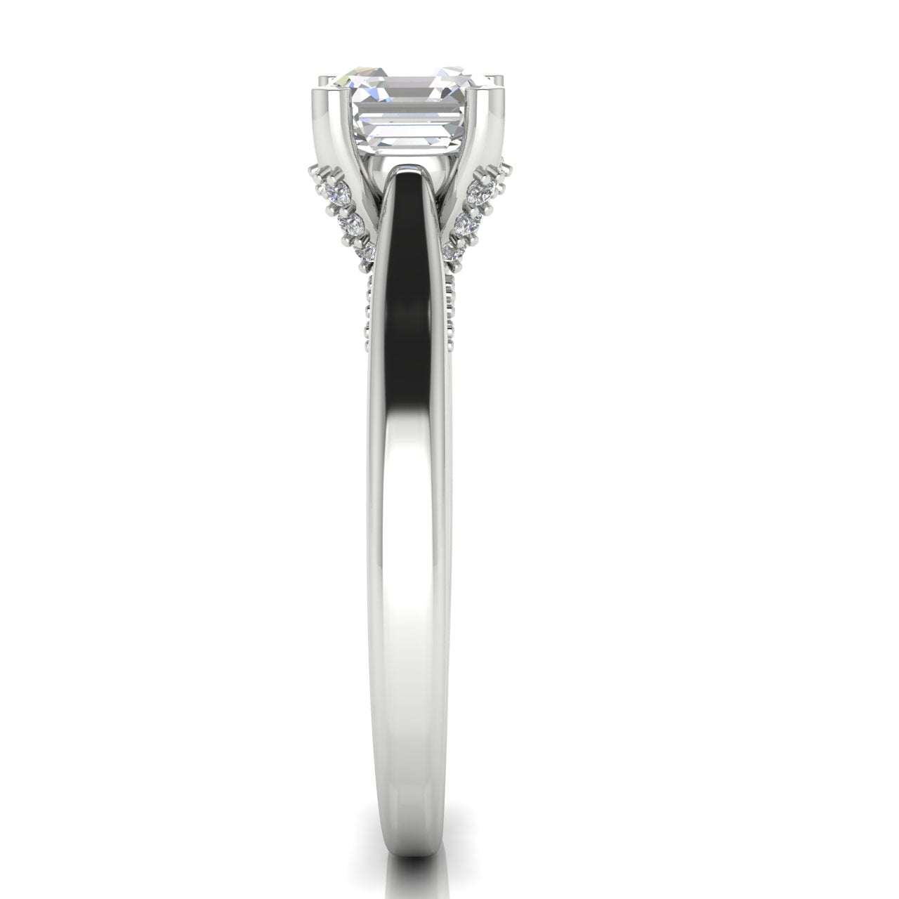 Bridge Paved Emerald Cut Lab Diamond Engagement Ring