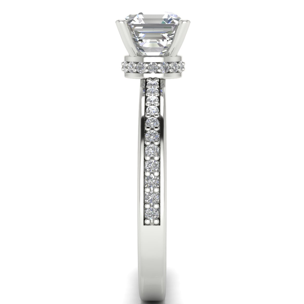 Hidden Halo Emerald Cut Lab Diamond Engagement Ring