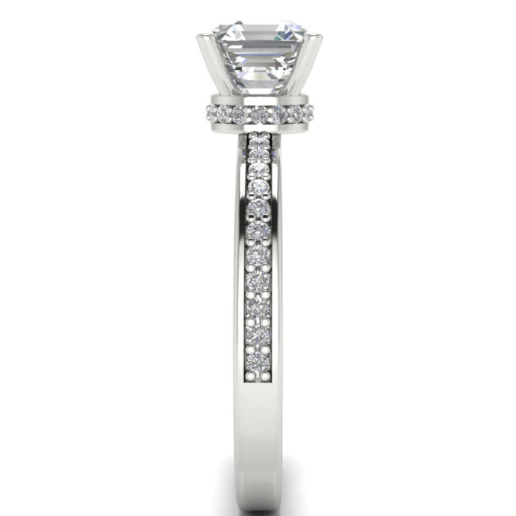 Hidden Halo Emerald Cut Moissanite Engagement Ring