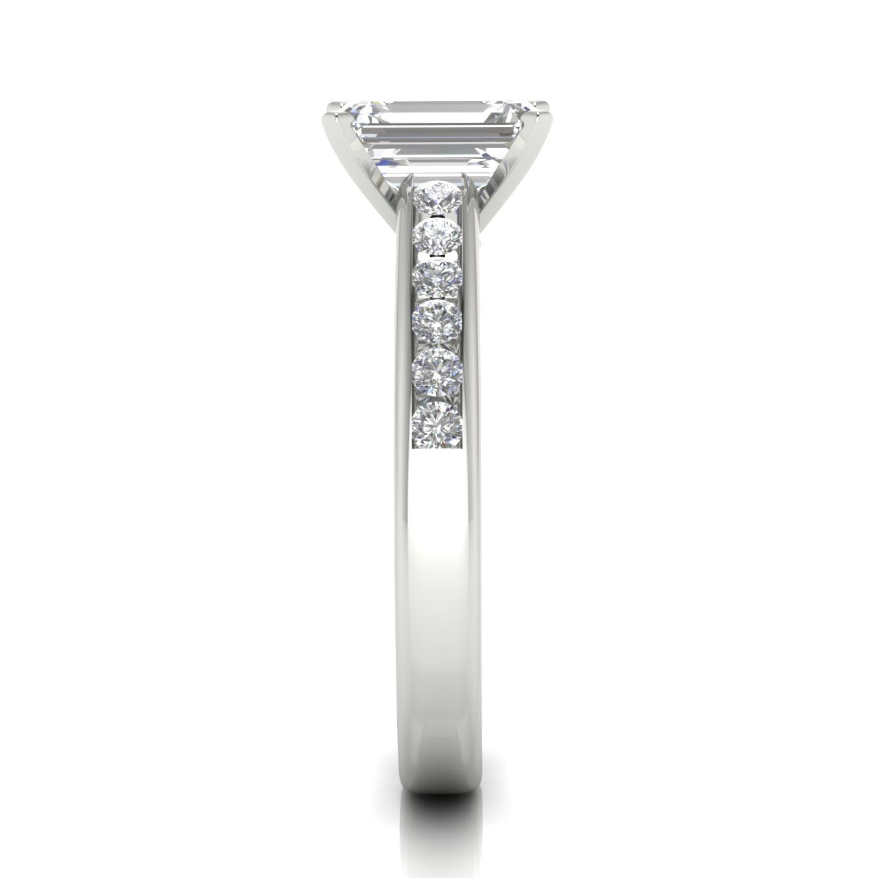 Round Channel Set Emerald Cut Lab Diamond Engagement Ring