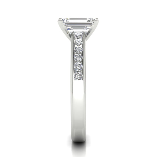 Round Channel Set Emerald Cut Lab Diamond Engagement Ring