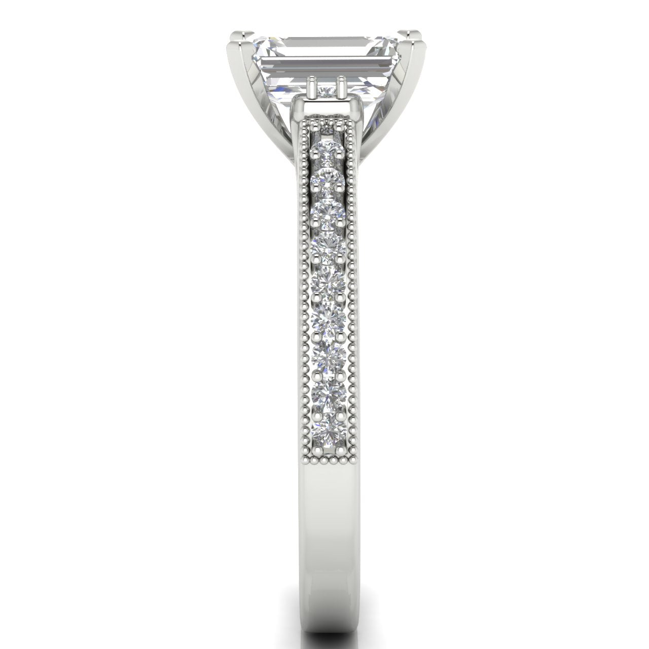 Shoulder Set Vintage Emerald Cut Lab Diamond Engagement Ring