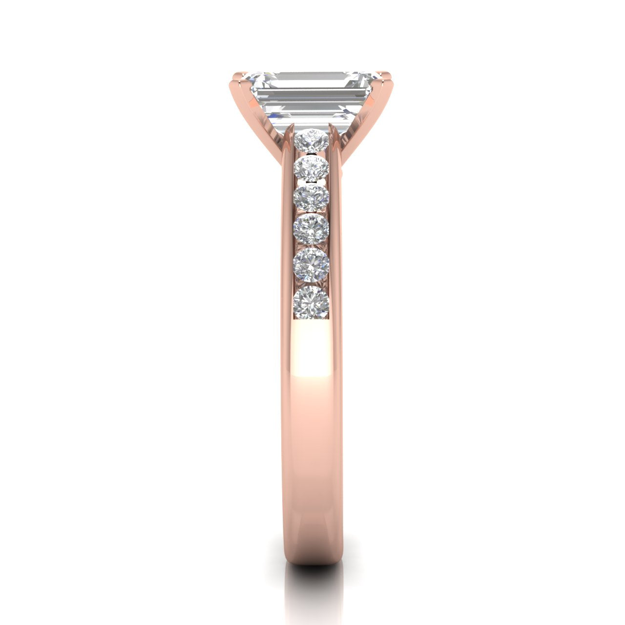 Round Channel Set Emerald Cut Lab Diamond Engagement Ring