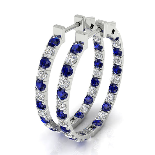 Blue Sapphire Lab Diamond Hoop Earring
