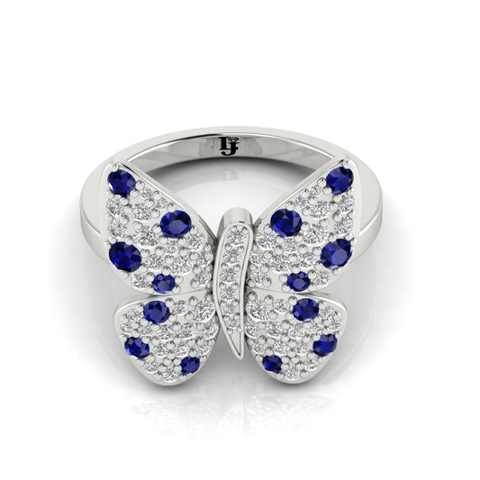 Blue Sapphire Pave Butterfly Ring | LJ-LR11102A