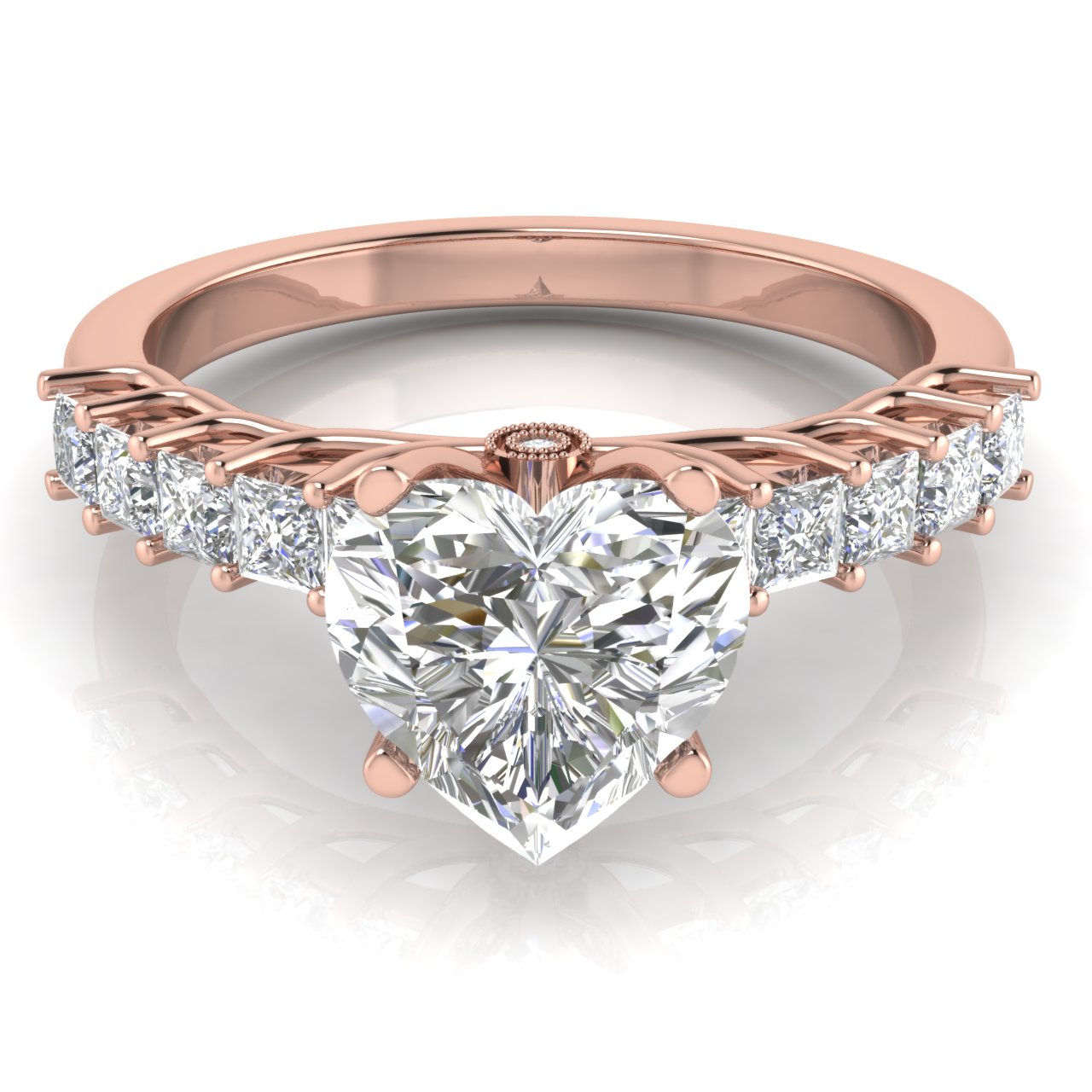 Princess Paved Heart Shaped Lab Diamond Engagement Ring