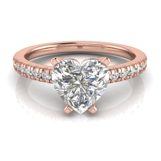 French Pave Basket Heart Shaped Moissanite Engagement Ring