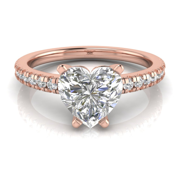 French Pave Basket Heart Shaped Moissanite Engagement Ring