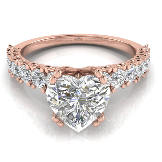 Scalloped Pave Heart Shaped Lab Diamond Engagement Ring