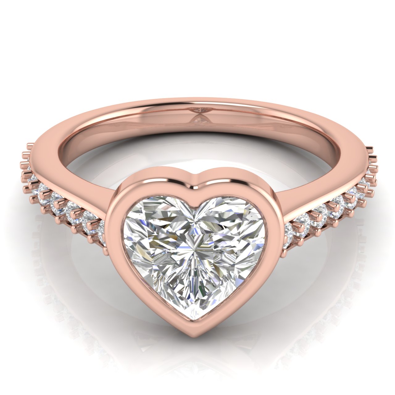 Pave Bezel Heart Shaped Moissanite Engagement Ring