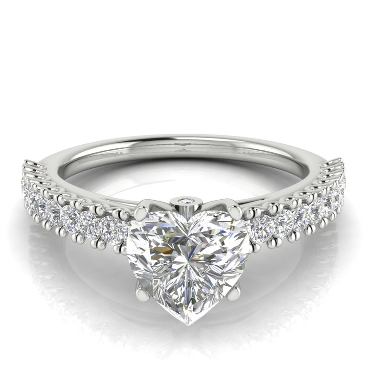 Floating Pave Heart Shaped Lab Diamond Engagement Ring