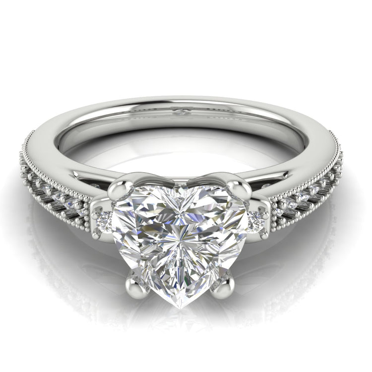 Shoulder Set Vintage Heart Shaped  Engagement Ring | Moissanite | Lab Grown Diamond