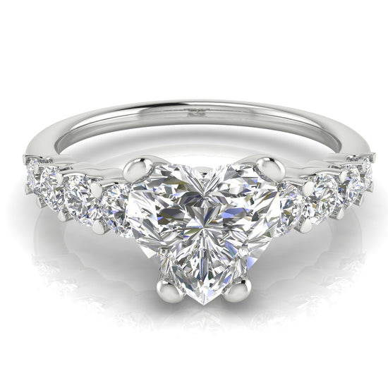 Graduated Pave Heart Shaped Moissanite Engagement Ring