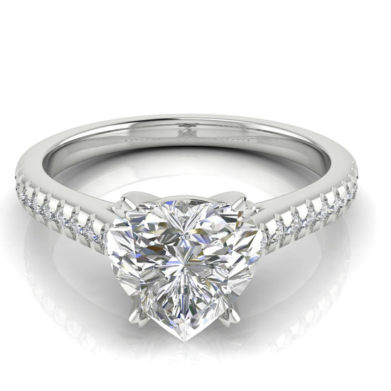 Shared Prong Pave Heart Shaped Lab Diamond Engagement Ring