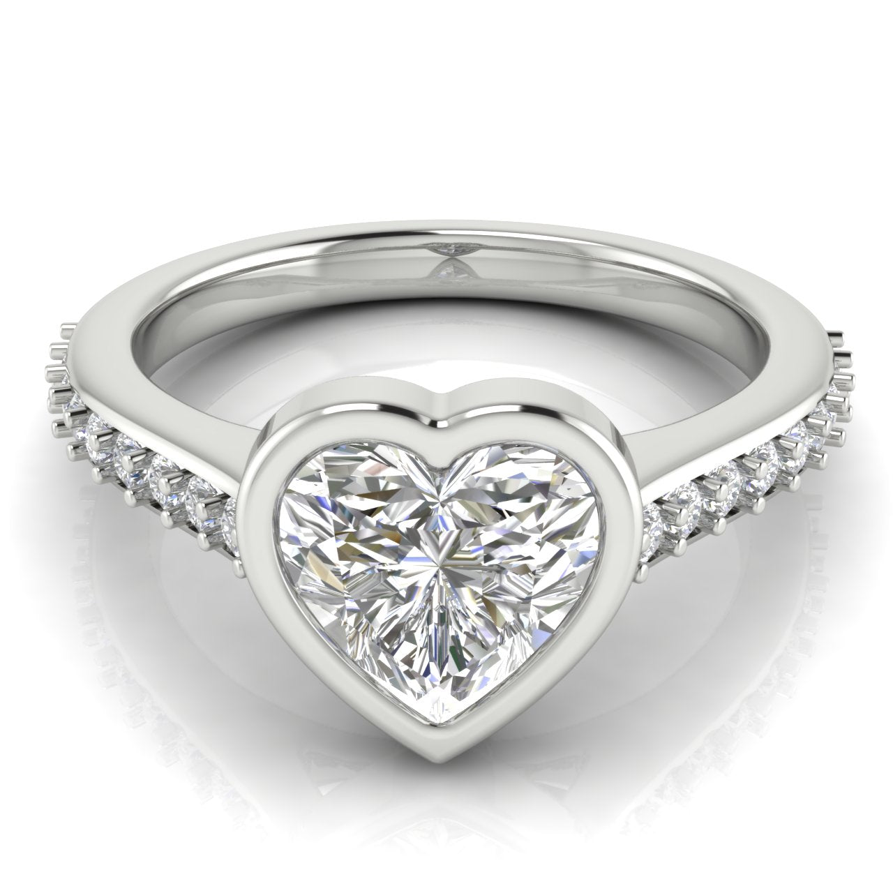 Pave Bezel Heart Shaped Lab Diamond Engagement Ring