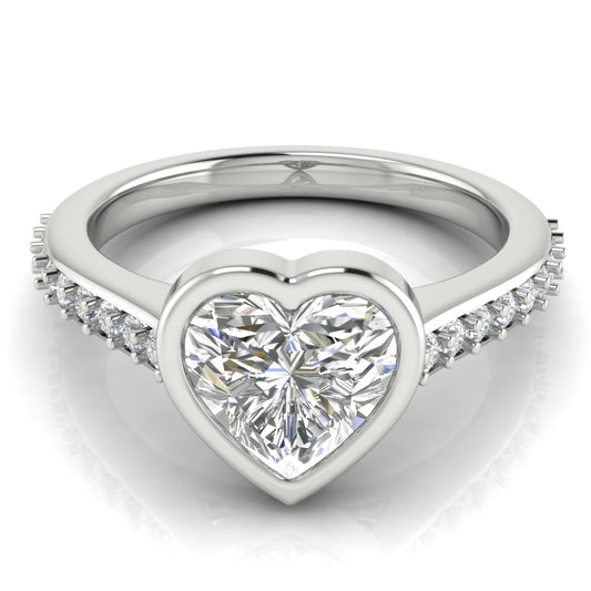 Pave Bezel Heart Shaped  Engagement Ring | Moissanite | Lab Grown Diamond