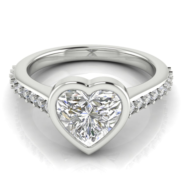 Pave Bezel Heart Shaped  Engagement Ring | Moissanite | Lab Grown Diamond